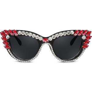 FEISEDY Retro Cat Eye Women Sunglasses Crystal Rhinestone Sparkling Bejewelled Vintage Sunnies B4075(Red)
