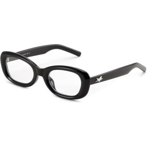 FEISEDY Retro Oval Blue Light Blocking Glasses for Women Nerd Fake Glasses Y2k Small Eyewear Frame B0229(Black)