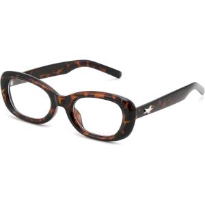 FEISEDY Retro Oval Blue Light Blocking Glasses for Women Nerd Fake Glasses Y2k Small Eyewear Frame B0229(Tortoise)