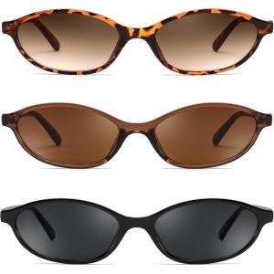 FEISEDY Retro Oval Cat Eye Sunglasses for Women 90s Narrow Lightweight Shades Y2k Trendy Sunnies B0257(3 Pack Tortoise+brown+black)