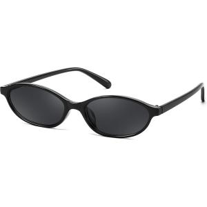 FEISEDY Retro Oval Cat Eye Sunglasses for Women 90s Narrow Lightweight Shades Y2k Trendy Sunnies B0257(Black/Black)