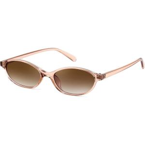 FEISEDY Retro Oval Cat Eye Sunglasses for Women 90s Narrow Lightweight Shades Y2k Trendy Sunnies B0257(Champagne/Gradient Tea)
