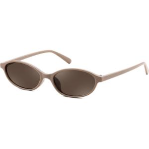 FEISEDY Retro Oval Cat Eye Sunglasses for Women 90s Narrow Lightweight Shades Y2k Trendy Sunnies B0257(Khaki/Brown)