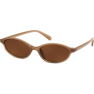 FEISEDY Retro Oval Cat Eye Sunglasses for Women 90s Narrow Lightweight Shades Y2k Trendy Sunnies B0257(Tea/Tea)