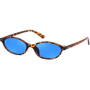 FEISEDY Retro Oval Cat Eye Sunglasses for Women 90s Narrow Lightweight Shades Y2k Trendy Sunnies B0257(Tortoise/Blue)
