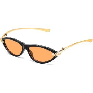 FEISEDY Retro Oval Cat Eye Sunglasses for Women Y2k Small Cateye Sun Glasses Womens Mens Trendy 90s Shades B4186(Black/Orange)