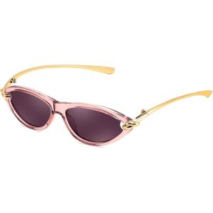 FEISEDY Retro Oval Cat Eye Sunglasses for Women Y2k Small Cateye Sun Glasses Womens Mens Trendy 90s Shades B4186(Pink/Purple)