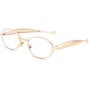 FEISEDY Retro Oval Sunglasses Women Men – Gold Metal Chunky Frame, UV400 for Driving & Daily Wear B0312(Gold/Clear)