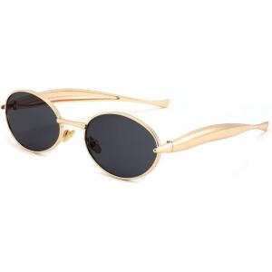 FEISEDY Retro Oval Sunglasses Women Men – Gold Metal Chunky Frame, UV400 for Driving & Daily Wear B0312(Gold/Grey)
