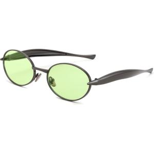 FEISEDY Retro Oval Sunglasses Women Men – Gold Metal Chunky Frame, UV400 for Driving & Daily Wear B0312(Gun/Green)