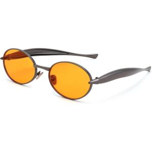 FEISEDY Retro Oval Sunglasses Women Men – Gold Metal Chunky Frame, UV400 for Driving & Daily Wear B0312(Gun/Orange)