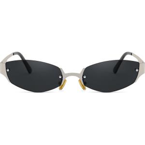 FEISEDY Retro Oval Sunglasses Women Men Y2K Fashion Designer Cosplay Glasses Party Accessories B2376(Grey)