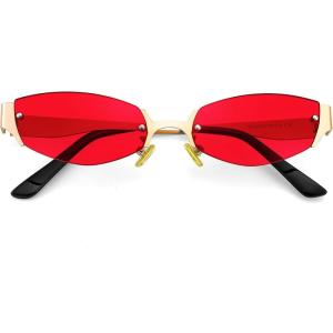 FEISEDY Retro Oval Sunglasses Women Men Y2K Fashion Designer Cosplay Glasses Party Accessories B2376(Red)