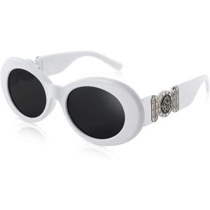 FEISEDY Retro Oval Sunglasses Women Mens 90s Vintage Small Round shades Clout Goggles B2969(White)