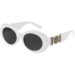 FEISEDY Retro Oval Sunglasses Women Mens 90s Vintage Small Round shades Clout Goggles B2969(White-gold)