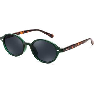FEISEDY Retro Oval Sunglasses for Women 90s Narrow Round Lightweight Shades Y2k Trendy Sunnies B1171(005 Green Frame & Grey)