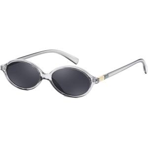 FEISEDY Retro Oval Sunglasses for Women 90s Narrow Round Lightweight Shades Y2k Trendy Sunnies B1171(102 Transparent Grey)