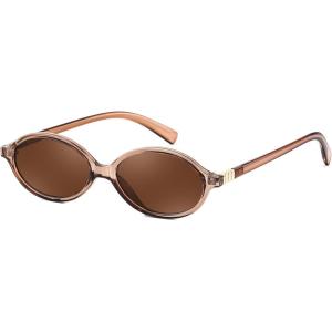 FEISEDY Retro Oval Sunglasses for Women 90s Narrow Round Lightweight Shades Y2k Trendy Sunnies B1171(103 Transparent Brown)
