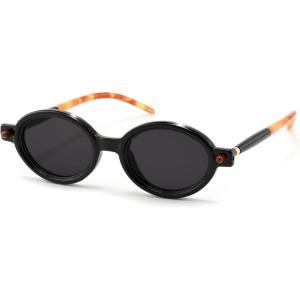 FEISEDY Retro Oval Sunglasses for Women 90s Narrow Round Lightweight Shades Y2k Trendy Sunnies B1171(201 Black Leopard Frame & Grey)
