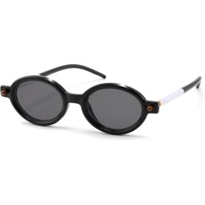 FEISEDY Retro Oval Sunglasses for Women 90s Narrow Round Lightweight Shades Y2k Trendy Sunnies B1171(202 Black White Frame & Grey)