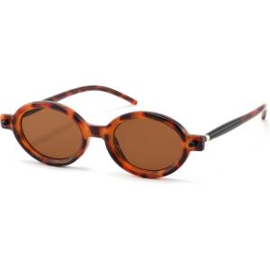 FEISEDY Retro Oval Sunglasses for Women 90s Narrow Round Lightweight Shades Y2k Trendy Sunnies B1171(205 Leopard Frame & Tea)