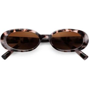 FEISEDY Retro Oval Sunglasses for Women 90s Narrow Round Lightweight Shades Y2k Trendy Sunnies B1171(305 Pink Leopard Frame & Brown Lens)