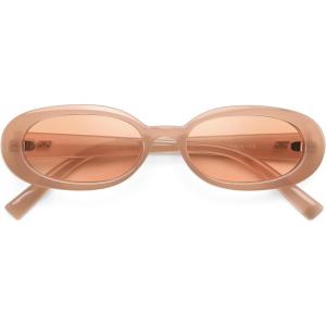FEISEDY Retro Oval Sunglasses for Women 90s Narrow Round Lightweight Shades Y2k Trendy Sunnies B1171(306 Jelly Tea Frame & Light Tea Lens)