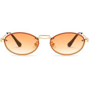FEISEDY Retro Oval Sunglasses for Women Men Trendy Sun Glasses Classic Metal Shades UV400 Protection B0245(002gold/Gradual Tea)