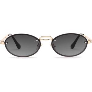 FEISEDY Retro Oval Sunglasses for Women Men Trendy Sun Glasses Classic Metal Shades UV400 Protection B0245(003black/Grey)