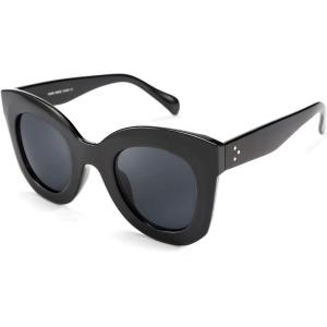 FEISEDY Retro Oversized Square Horn Sunglasses Semi Cat Eye Butterfly Glass Big Thick Bold Frame B2572(Black)