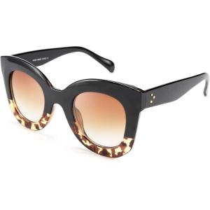 FEISEDY Retro Oversized Square Horn Sunglasses Semi Cat Eye Butterfly Glass Big Thick Bold Frame B2572(Black-leopard)