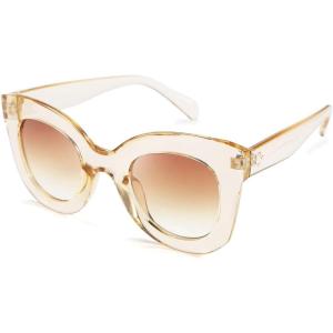 FEISEDY Retro Oversized Square Horn Sunglasses Semi Cat Eye Butterfly Glass Big Thick Bold Frame B2572(Champagne)