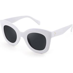 FEISEDY Retro Oversized Square Horn Sunglasses Semi Cat Eye Butterfly Glass Big Thick Bold Frame B2572(White)