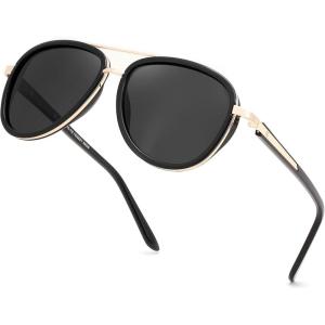 FEISEDY Retro Polarized Aviator Sunglasses for Women Men Vintage Square Sunglass With Classic Style B0259(Black/Black)