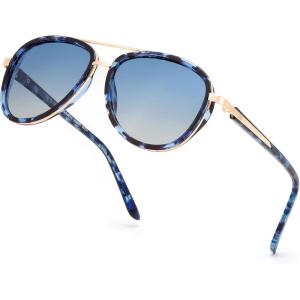 FEISEDY Retro Polarized Aviator Sunglasses for Women Men Vintage Square Sunglass With Classic Style B0259(Blue Tortoise/Gradient Blue)