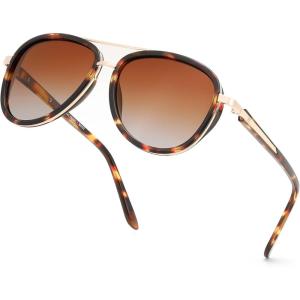FEISEDY Retro Polarized Aviator Sunglasses for Women Men Vintage Square Sunglass With Classic Style B0259(Brown Tortoise/Gradient Tea)