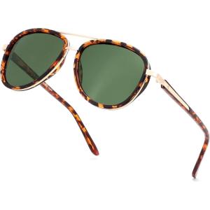 FEISEDY Retro Polarized Aviator Sunglasses for Women Men Vintage Square Sunglass With Classic Style B0259(Brown Tortoise/Green)