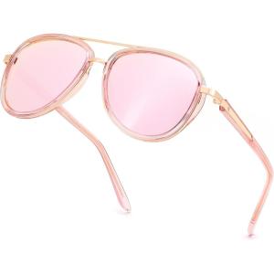 FEISEDY Retro Polarized Aviator Sunglasses for Women Men Vintage Square Sunglass With Classic Style B0259(Pink/Mirrored Pink)