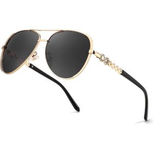 FEISEDY Retro Polarized Pilot Sunglasses for Women 70s Vintage Trendy Shades B4147(Black)