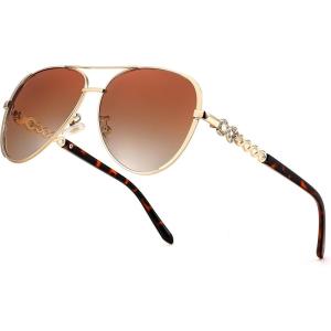 FEISEDY Retro Polarized Pilot Sunglasses for Women 70s Vintage Trendy Shades B4147(Gradient Brown)