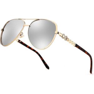 FEISEDY Retro Polarized Pilot Sunglasses for Women 70s Vintage Trendy Shades B4147(Silver Mirror)