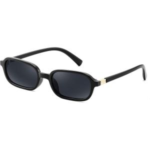 FEISEDY Retro Rectangular Sunglasses for Women Men 90s Small Vintage Fashion Square Sunnies B0282(Black/Black)