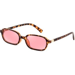FEISEDY Retro Rectangular Sunglasses for Women Men 90s Small Vintage Fashion Square Sunnies B0282(Tortoise/Pink)
