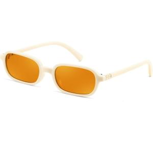 FEISEDY Retro Rectangular Sunglasses for Women Men 90s Small Vintage Fashion Square Sunnies B0282(White+orange)