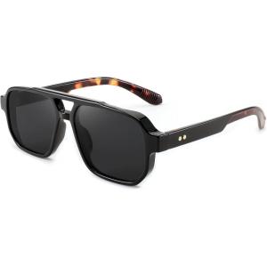 FEISEDY Retro Square Aviator Sunglasses Women Men, 70s Small Vintage Rectangle UV400 Sun Glasses B9120(Black Frame Leopard Temple)