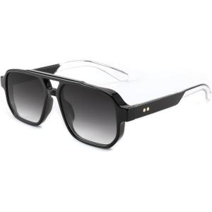 FEISEDY Retro Square Aviator Sunglasses Women Men, 70s Small Vintage Rectangle UV400 Sun Glasses B9120(Black Frame Transparent Temple)