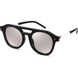 FEISEDY Retro Square Aviator Sunglasses Womens Mens Trendy 70s Vintage Stylish Frame UV400 Sun Glasses B0051(005 – Black White)