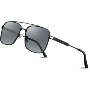 FEISEDY Retro Square Aviator Sunglasses for Men Women Vintage 70s Pilot Shades Classic Metal Frame B2845(Grey Lens Black Metal Frame)