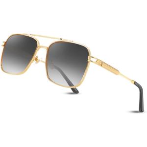 FEISEDY Retro Square Aviator Sunglasses for Men Women Vintage 70s Pilot Shades Classic Metal Frame B2845(Grey Lens Golden Metal Frame)