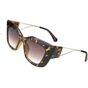 FEISEDY Retro Thick Square Cateye Sunglasses Women Men ARIZONA DREAM Metal Temple B2710(002 Leopard Frame Gradient Brown Lens)